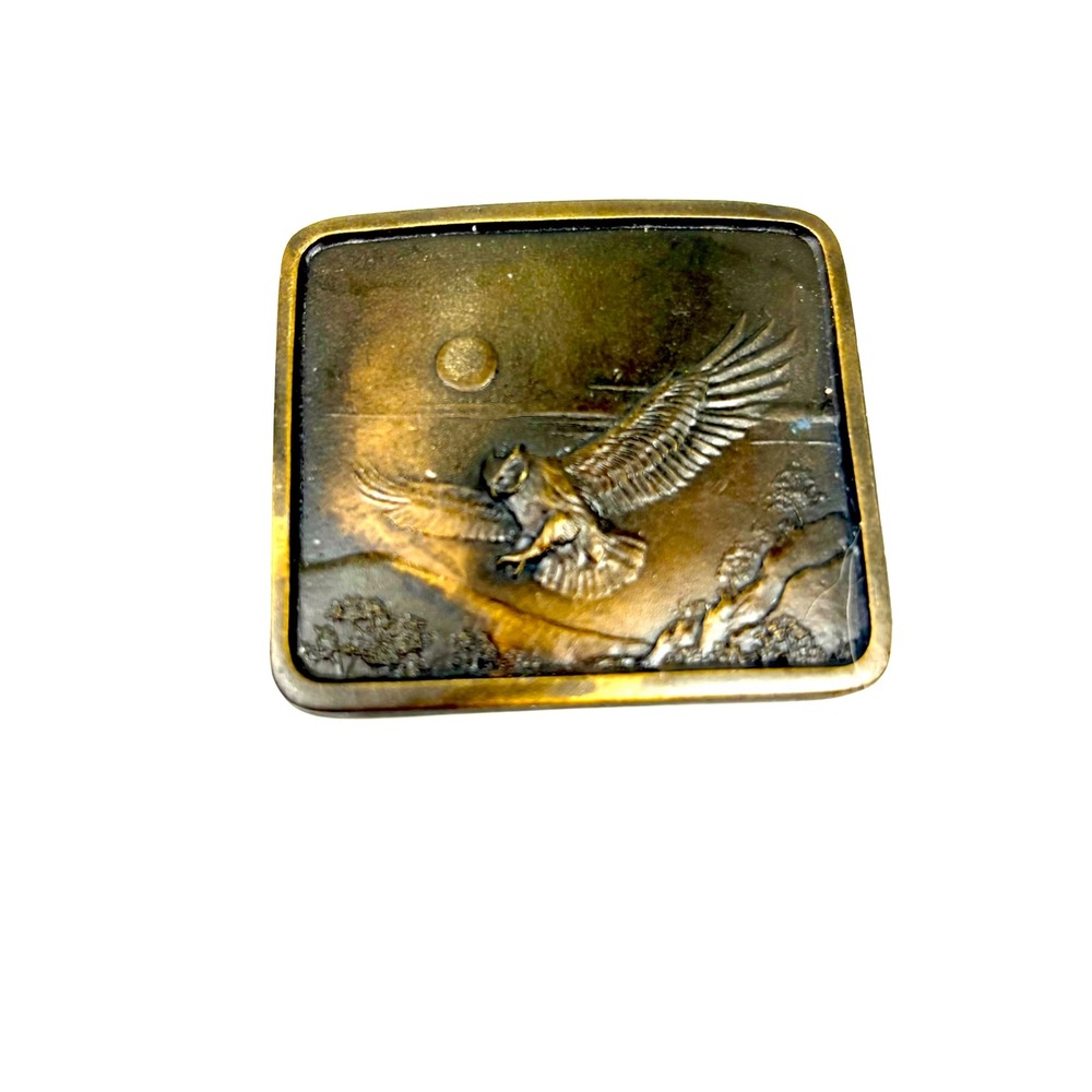 Vintage Indiana Metal Craft Great Horned Owl Belt Buckle Brass 1977 Americana